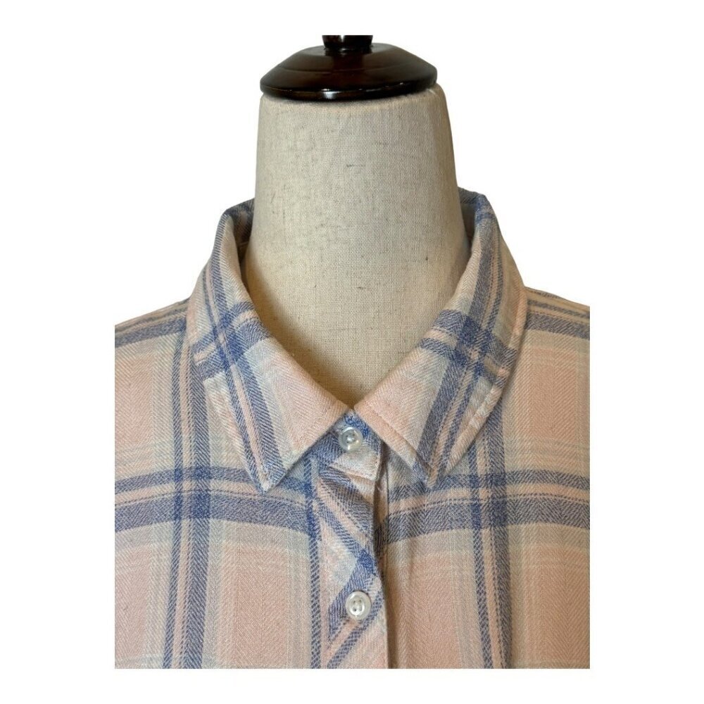 Rails Shirt Women Medium Pink Plaid Collared Button Down Cropped Flannel Top - Picture 6 of 10